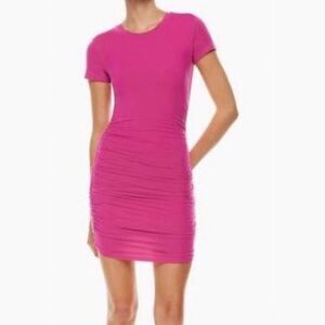 Aritzia Babaton Ruched Short Sleeve Covet Dress in Granita Pink | Small